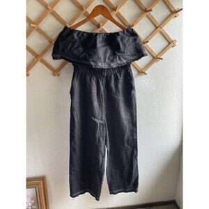1. State Women's Black Strapless Smocked Wide-Leg One-Piece Jumpsuit Size S